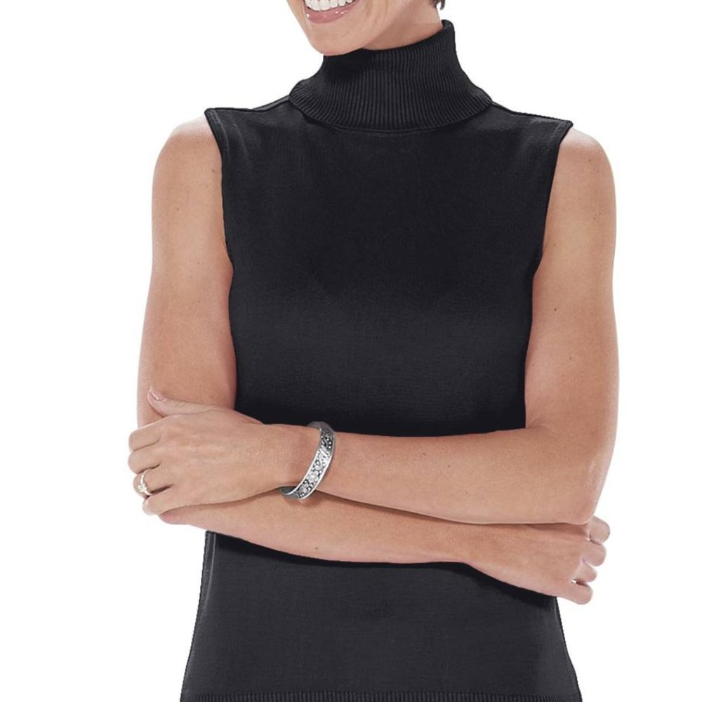 Womens Misses Black Rib Neck Sleeveless Layering Turtleneck